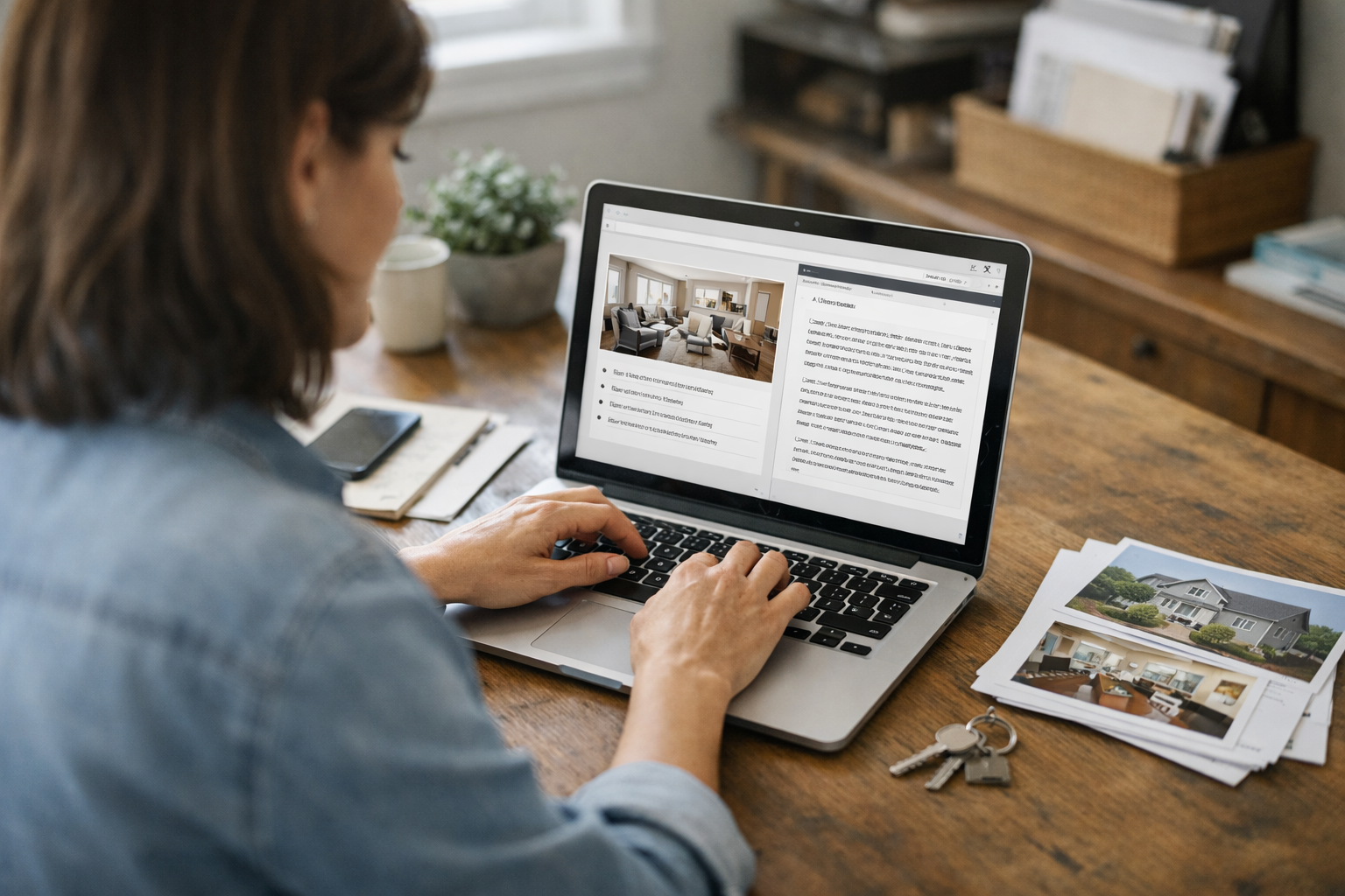 Femme tapant sur un ordinateur portable affichant un article