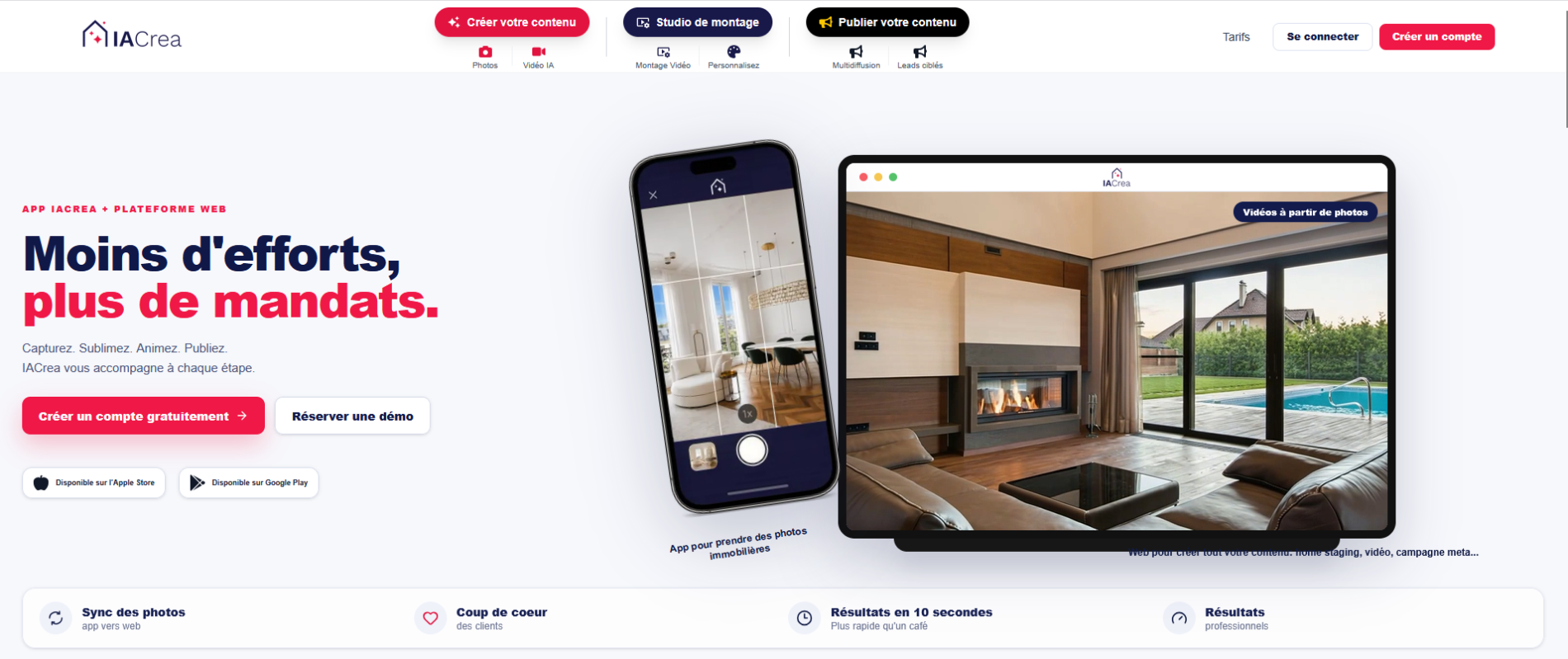 Capture d'écran de l'outil de vidéo IA pour l'immobilier IACrea