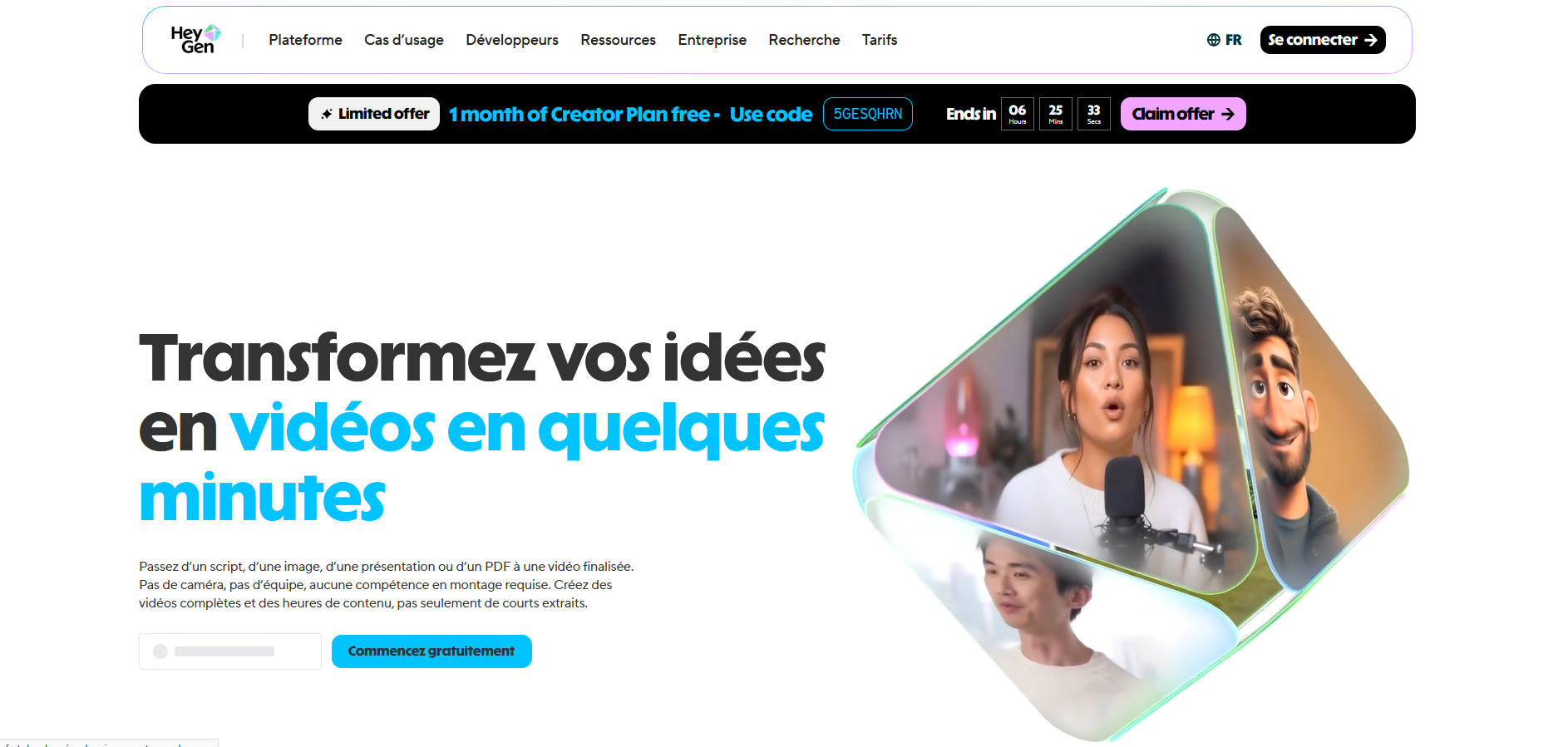 Capture d'écran de l'outil IA vidéo Heygen